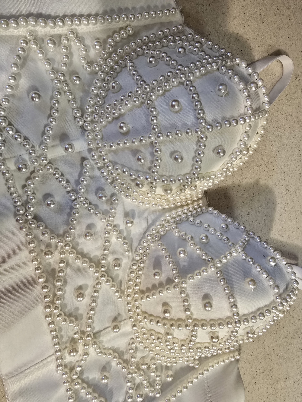 Sexy Fun Pearls Beaded Bustier Corset Crop Top Club Party Cage Bra Size M